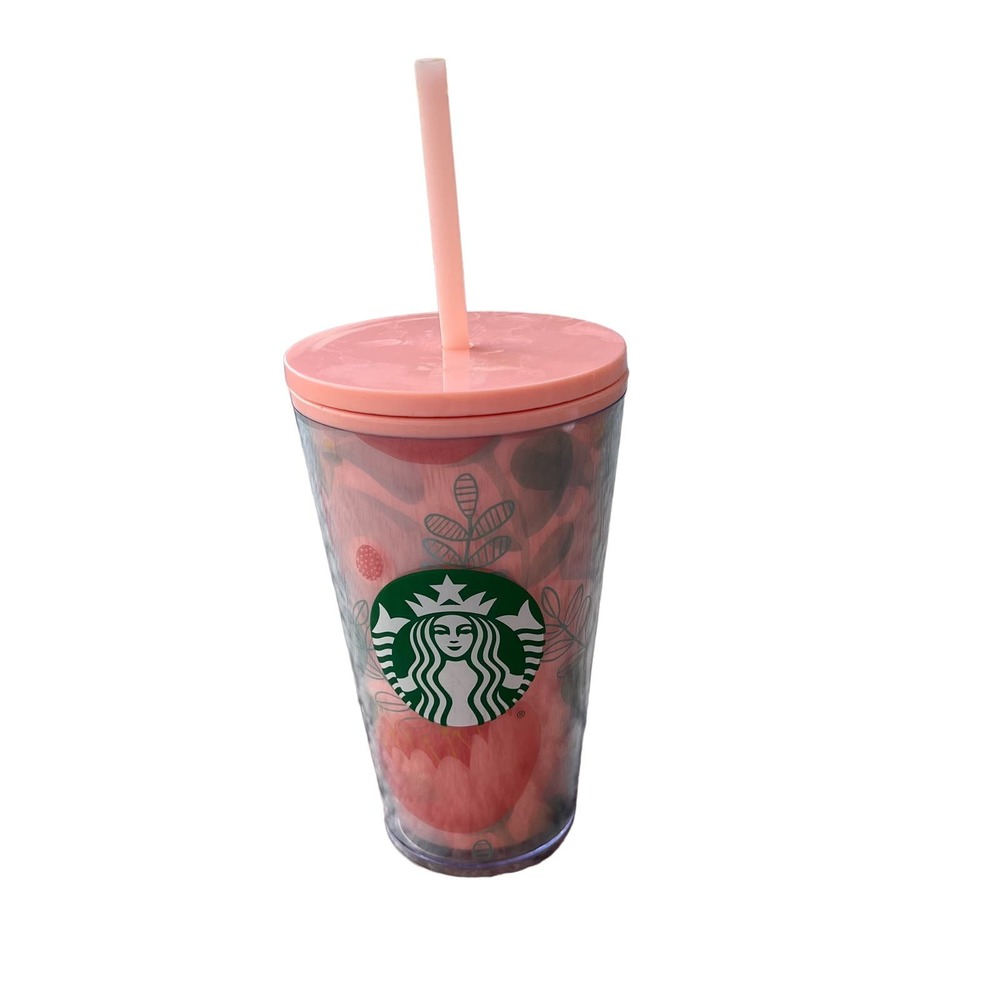 Starbucks Tumbler Spring Flowers Limited Edition Pink Cold Cup Straw 16 oz.
